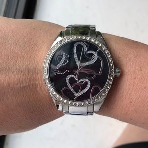 Fossil Watch - silver and black with black hearts